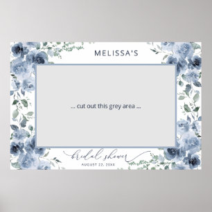 Póster Duste Blue Floral Bridal Shower Photo Booth Poster