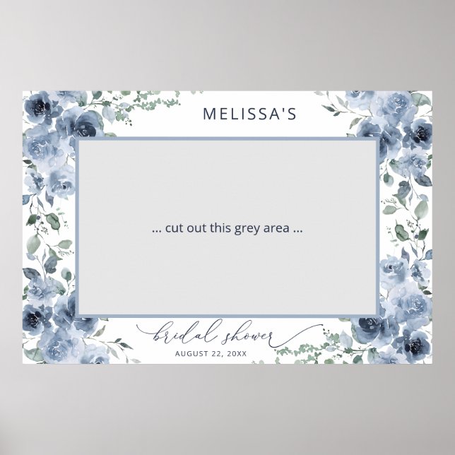 Póster Duste Blue Floral Bridal Shower Photo Booth Poster (Frente)
