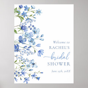 Póster Duste Blue Floral Bridal Shower signo de bienvenid