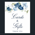 Póster Duste Blue Floral Cards and Gifts Bridal Shower<br><div class="desc">Nuestra elegante floral azul polvorienta con tipografía de escritura, tarjetas y poster de regalos es perfecta para un boda de granero de campo o ducha de novia. Este poster es fácil de personalizar para su evento especial o agregar los nombres de la novia y el novio y un mensaje corto...</div>