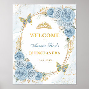 Póster Duste Blue Gold Quinceanera Mis Quince Bienvenida