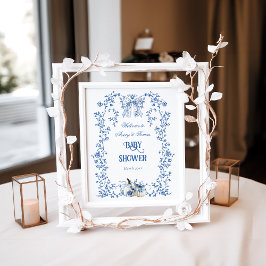 Póster Duste Blue Pumpkin Fall Floral Boy Baby Shower