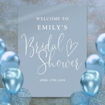 Duste Blue Script Bridal Shower Welcome Sign