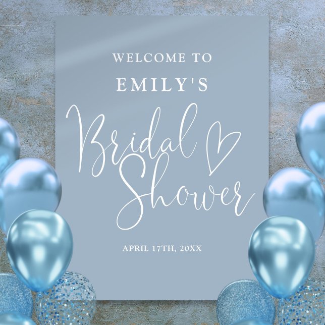 Póster Duste Blue Script Bridal Shower Welcome Sign (Dusty Blue Script Bridal Shower Welcome Sign)