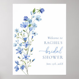 Póster Duste Blue Wildflower Bridal Shower signo de bienv