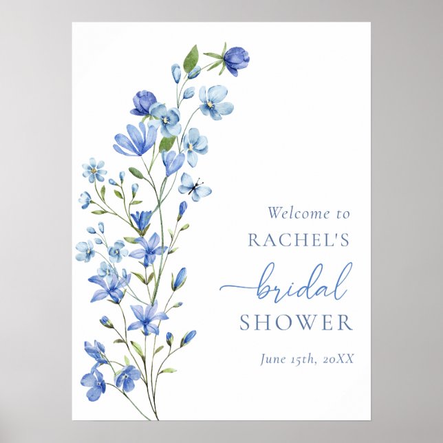 Póster Duste Blue Wildflower Bridal Shower signo de bienv (Frente)