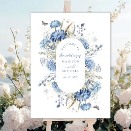 Póster Duste Blue Wildflower Floral Boho Boda Bienvenida