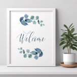 Póster Duste Eucalyptus Simple Watercolor Foliage Bienven<br><div class="desc">Señal de bienvenida Eucalyptus con caligrafía elegante y hojas de eucaluptus. Diseño botánico sobrio y sobrio, con vegetación y vegetación acuarela en verde gris azul polvoriento. Perfecto para el eucalipto y el boda botánico, la ducha de novia, la ducha de bebé, etc. Por favor, navegue por mi tienda - polvorienta...</div>