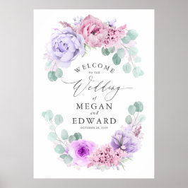 Póster Duste morado y Boda floral rosa bienvenida