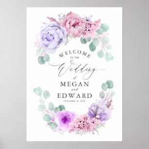 Póster Duste morado y Boda floral rosa bienvenida