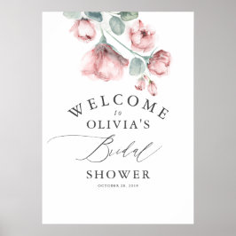 Póster Duste Rosa Floral Elegante Ducha Bridal Bienvenida