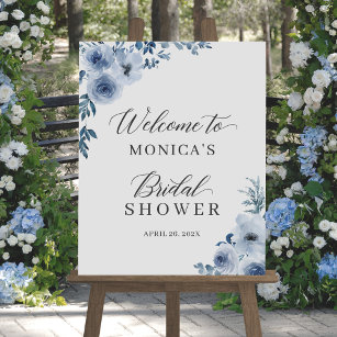 Póster Duste Rótulo de ducha de novia floral azul bohemio