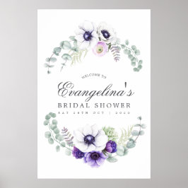 Póster Duste Violet Floral Bridal Shower Bienvenida