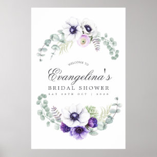 Póster Duste Violet Floral Bridal Shower Bienvenida