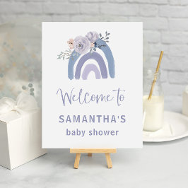 Póster Dusty Blue and Purple Rainbow Baby Shower Welcome