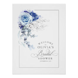 Póster Dusty Blue and Silver Bridal Shower Welcome