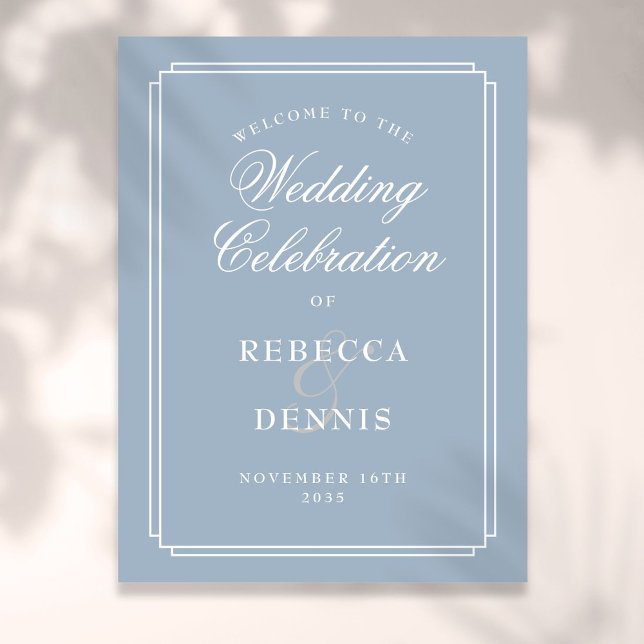 Póster Dusty Blue Art Deco Signo de bienvenida Boda (Dusty Blue Art Deco Wedding Welcome Sign)
