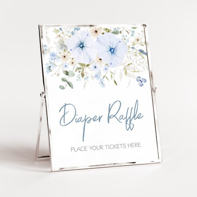 Póster Dusty Blue Baby Bloom Baby Shower Diaper Raffle (Boy Spring Flowers Baby Shower Diaper Raffle Sign)