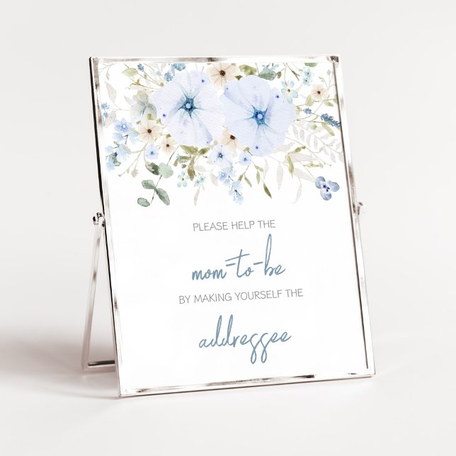 Póster Dusty Blue Baby Bloom Baby Shower Envelope Station (Boy Spring Flowers Baby Shower Envelope Station Sign)