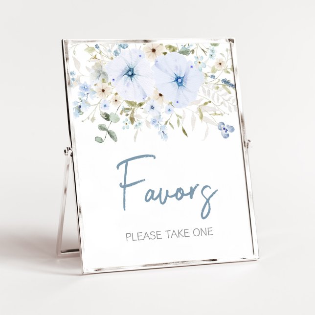 Póster Dusty Blue Baby Bloom Baby Shower Favores (Boy Spring Flowers Baby Shower Favors Sign)