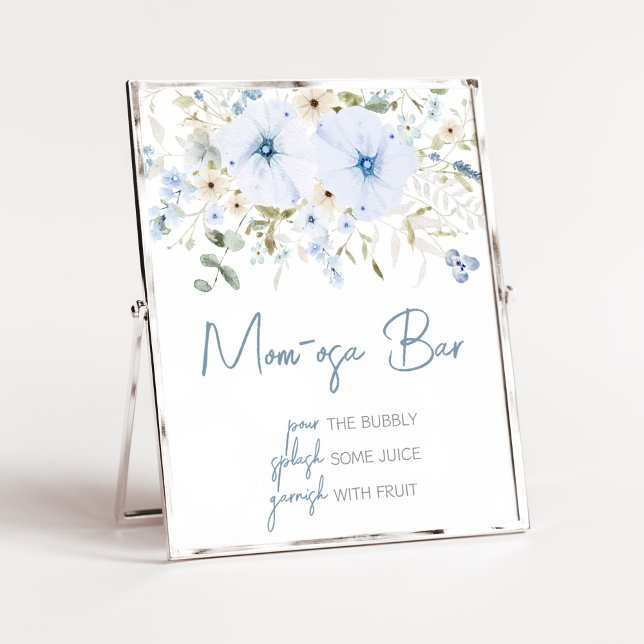 Póster Dusty Blue Baby Bloom Baby Shower Mom Osa Bar (Boy Spring Flowers Baby Shower Mom Osa Bar Sign)