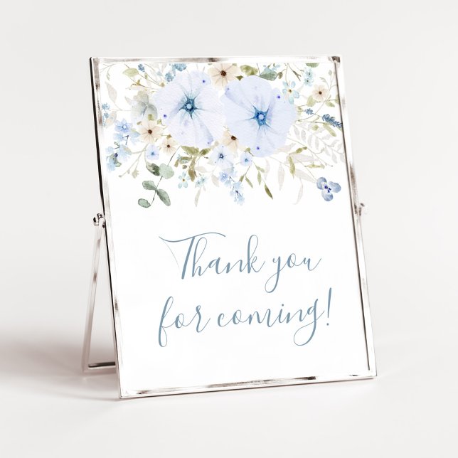 Póster Dusty Blue Baby Bloom Gracias por Venir (Boy Spring Flowers Baby Shower Thank you for Coming Sign)