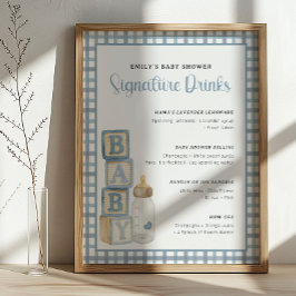 Póster Dusty Blue Baby Shower Signature Drinks Sign 