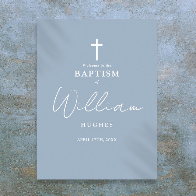 Póster Dusty Blue Baptism Christening Signo de bienvenida (Dusty Blue Baptism Christening Welcome Sign)