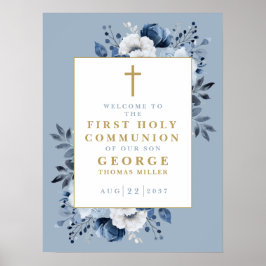 Póster Dusty Blue Boho Floral Sagrado Signo de bienvenida