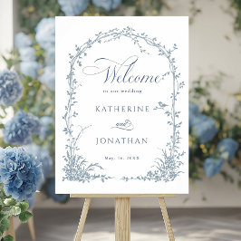 Póster Dusty Blue Botanical Arch Garden Wedding Welcome 