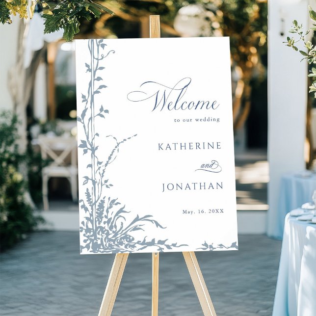 Póster Dusty Blue Botanical Garden Wedding Welcome  (Subido por el creador)