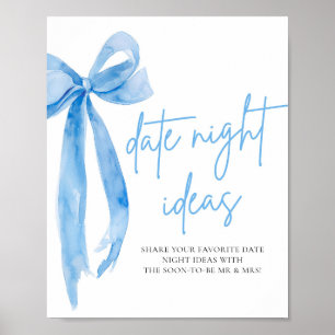 Póster Dusty Blue Bow Bridal Date Noche Ideas Rótulo