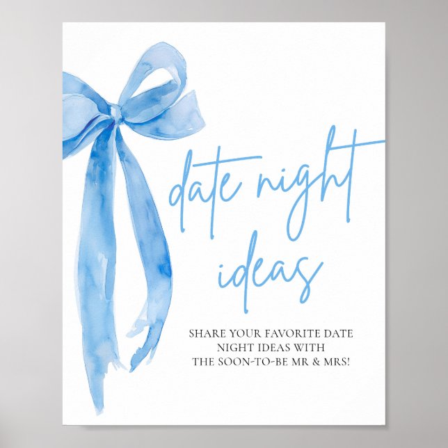 Póster Dusty Blue Bow Bridal Date Noche Ideas Rótulo (Frente)