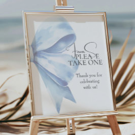 Póster Dusty Blue Bow Watercolor Baby Shower Favores