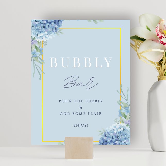 Póster Dusty Blue Bubbly Bar Bridal Baby Shower Rótulo (Dusty Blue Bubbly Bar Bridal Shower Sign)