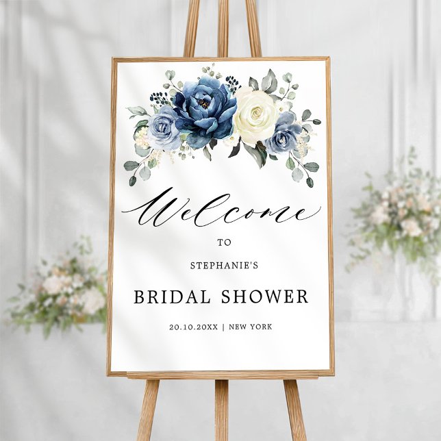 Póster Dusty Blue Champagne Ivory Bridal Shower (Dusty Blue Champagne Ivory Bridal Shower Welcome Poster)