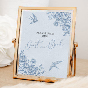 Póster Dusty Blue Chinoiserie Baby Shower Guest Book