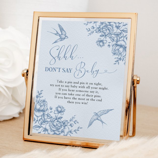 Póster Dusty Blue Chinoiserie Baby Shower no dice bebé (Subido por el creador)
