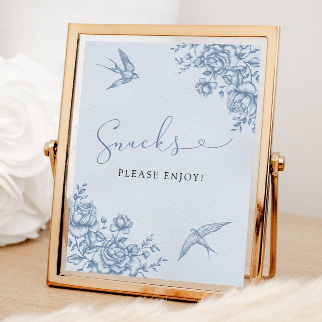 Póster Dusty Blue Chinoiserie Bridal Shower Snacks Rótulo (Subido por el creador)