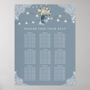 Póster Dusty Blue Country Boda de encaje blanco combinado