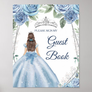 Póster Dusty Blue Dress Quinceañera Guest Book Rótulo