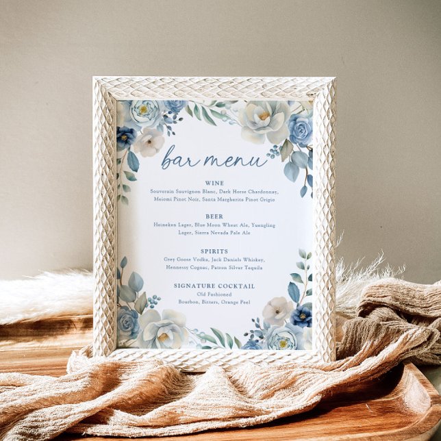 Póster Dusty Blue Floral Boda Bar Menú Boda Bebidas (Subido por el creador)