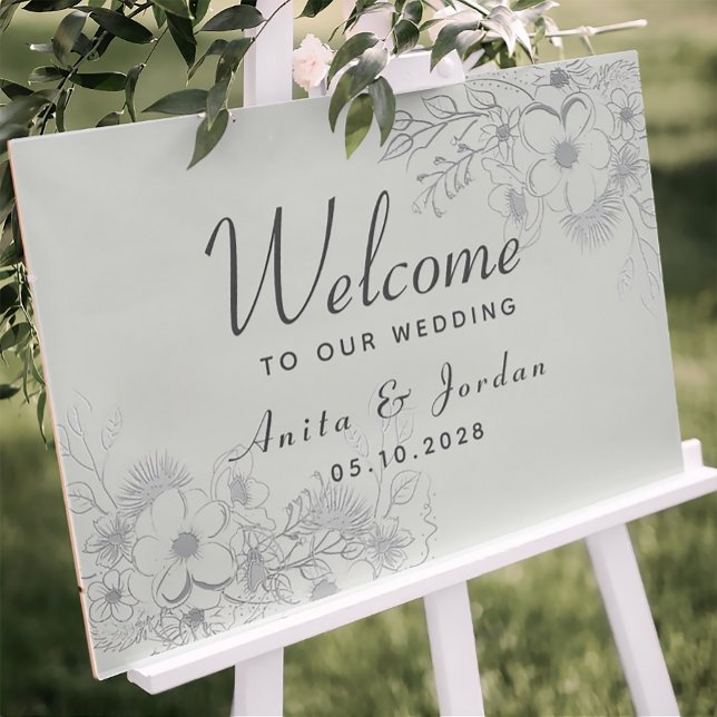 Póster Dusty Blue Floral Boda Poster de bienvenida (Subido por el creador)
