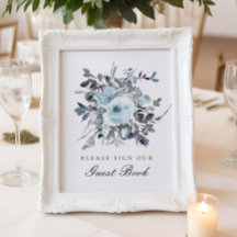 Dusty Blue Floral Boda Rótulo del libro de invitad