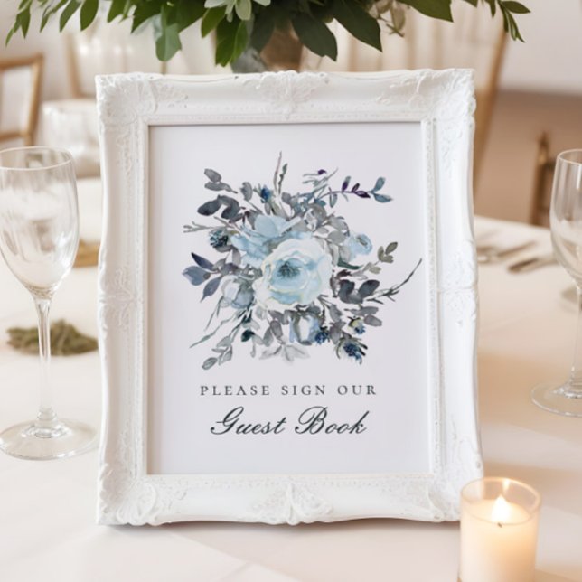 Póster Dusty Blue Floral Boda Rótulo del libro de invitad (Subido por el creador)