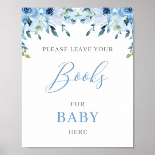 Póster Dusty Blue Floral Boho libros para el cartel del b
