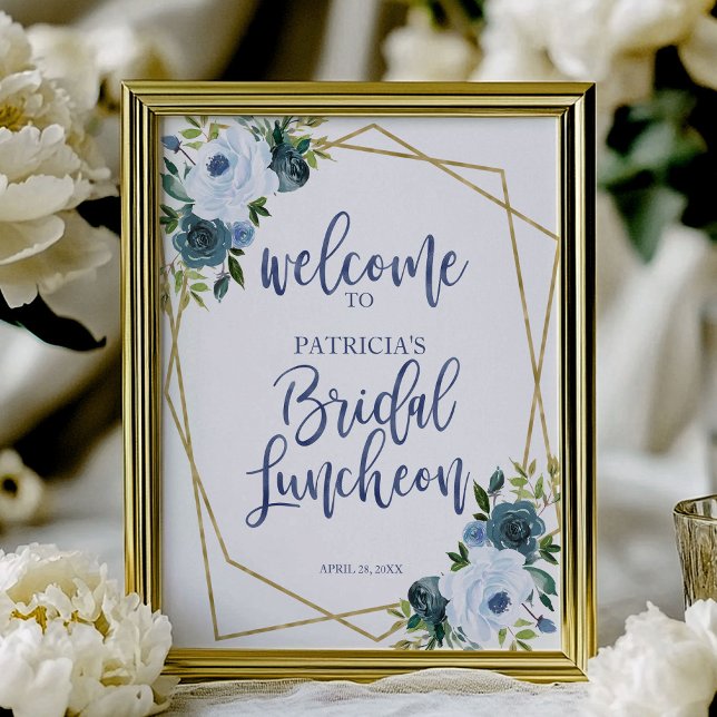 Póster Dusty Blue Floral Bridal Luncheon Signo de bienven (Subido por el creador)