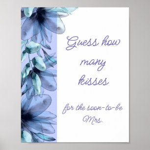 Póster Dusty-blue floral cuantos besos baby shower