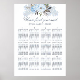 Póster Dusty Blue Floral Elegant Wedding Chart