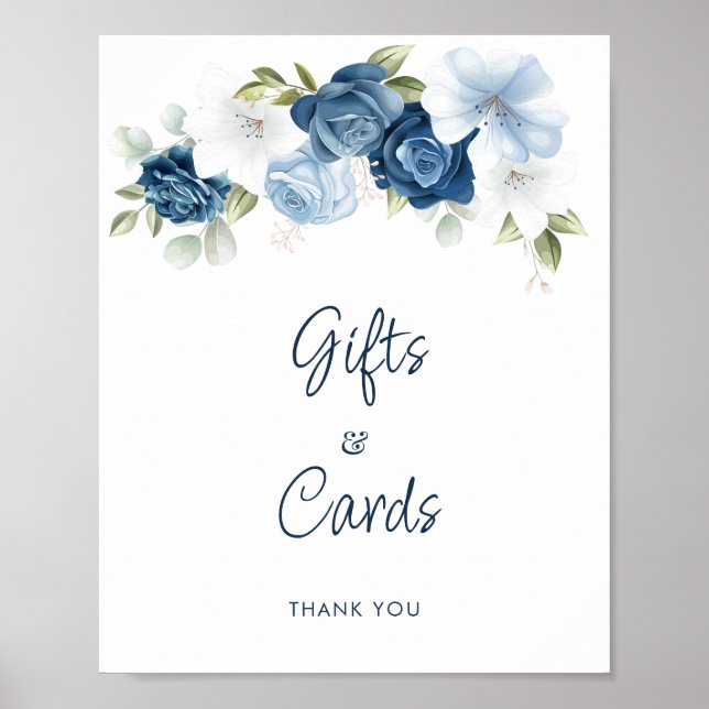 Póster Dusty Blue Floral Gifts and Cards Boda (Frente)